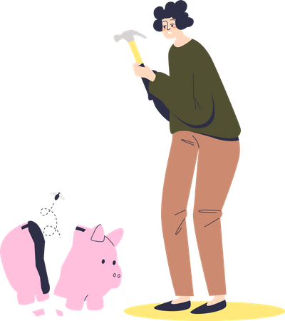 Frau bremst leeres Sparschwein  Illustration