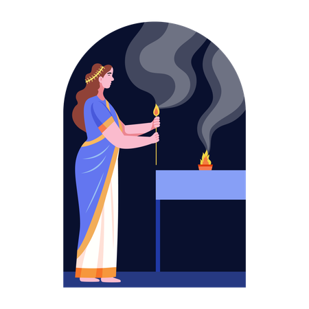 Frau brennt Feuerwerkskörper  Illustration