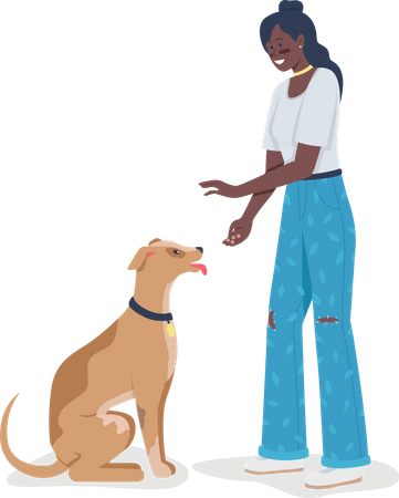 Frau bringt Hund Tricks bei  Illustration