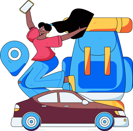 Frau bucht Taxiservice online  Illustration