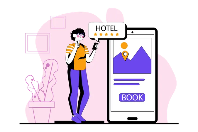 Frau bucht 5-Sterne-Hotel online  Illustration