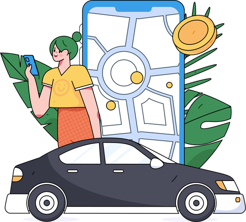 Frau bucht Taxi  Illustration