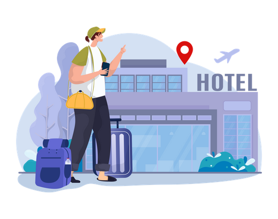 Frau bucht Hotel online  Illustration