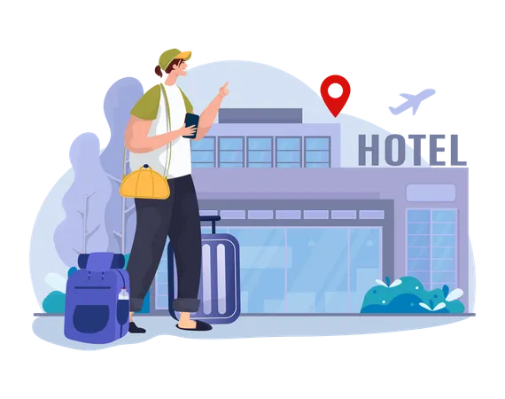 Frau bucht Hotel online  Illustration