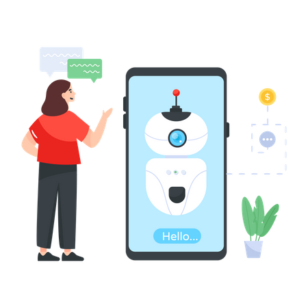 Frau chattet mit Chatbot  Illustration