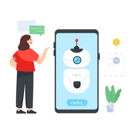 Frau chattet mit Chatbot  Illustration