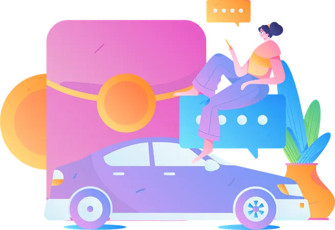 Frau chattet mit Taxifahrer auf dem Handy  Illustration