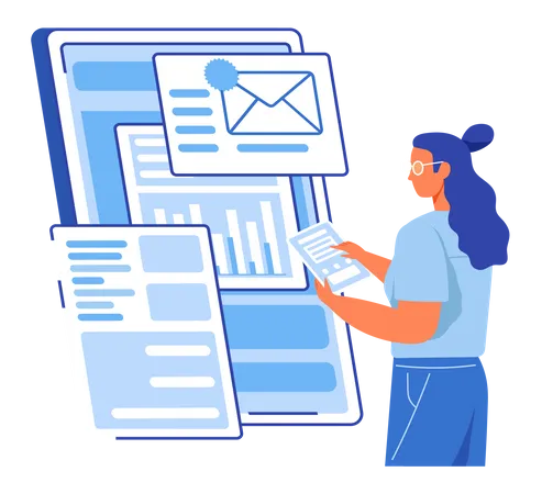 Frau checkt E-Mails  Illustration