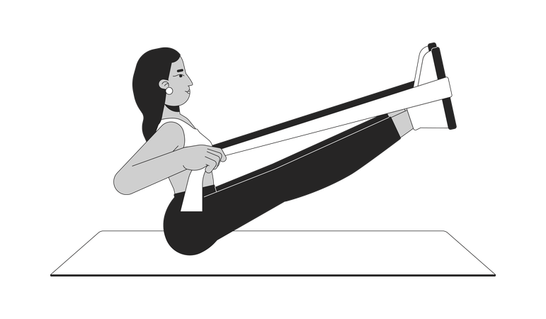 Frau macht Stretching mit Widerstandsband auf Yogamatte  Illustration