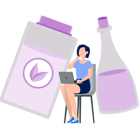 Frau denkt über Kosmetikprodukt nach  Illustration