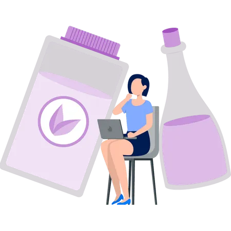 Frau denkt über Kosmetikprodukt nach  Illustration