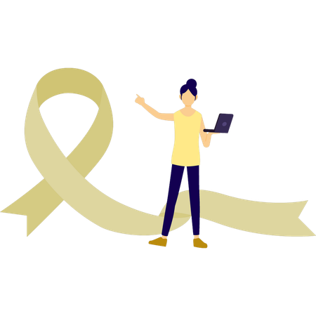 Frau diskutiert über Aids mit Laptop  Illustration