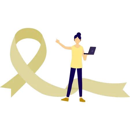 Frau diskutiert über Aids mit Laptop  Illustration