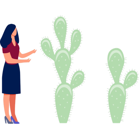 Frau diskutiert Cereus-Pflanze  Illustration