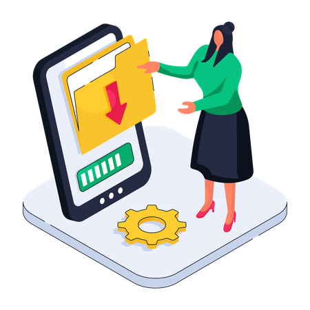 Frau lädt Dateien online herunter  Illustration
