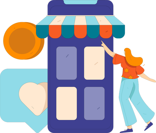 Frau durchsucht Shopping-App  Illustration