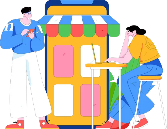 Frau durchsucht Shopping-App  Illustration