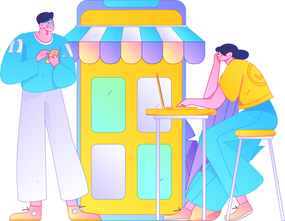 Frau durchsucht Shopping-App  Illustration