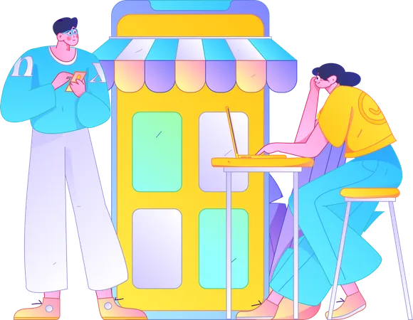 Frau durchsucht Shopping-App  Illustration