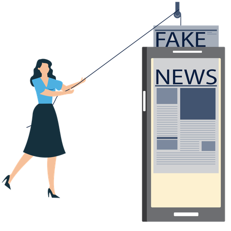 Frau entfernt Fake News  Illustration