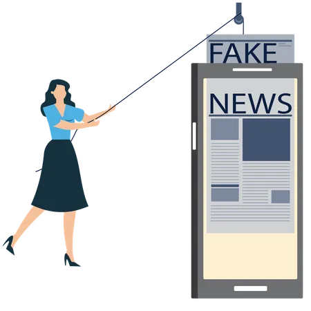 Frau entfernt Fake News  Illustration