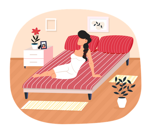 Frau entspannt sich auf dem Bett  Illustration