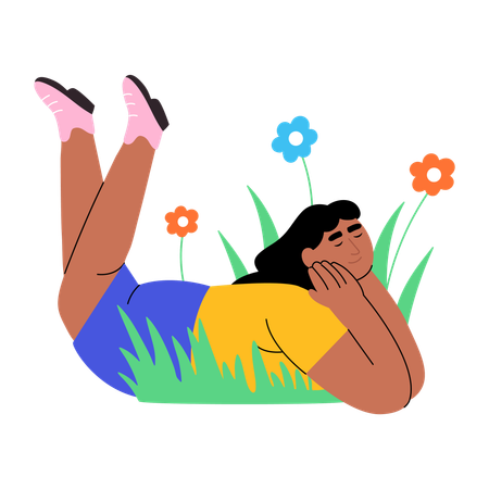Frau entspannt im Garten  Illustration