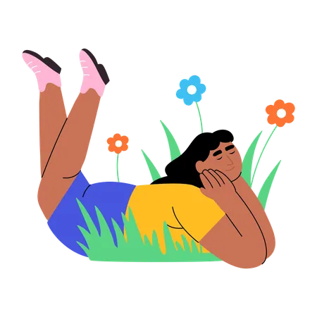 Frau entspannt im Garten  Illustration