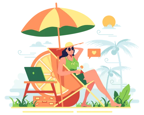 Frau entspannt im Urlaub  Illustration