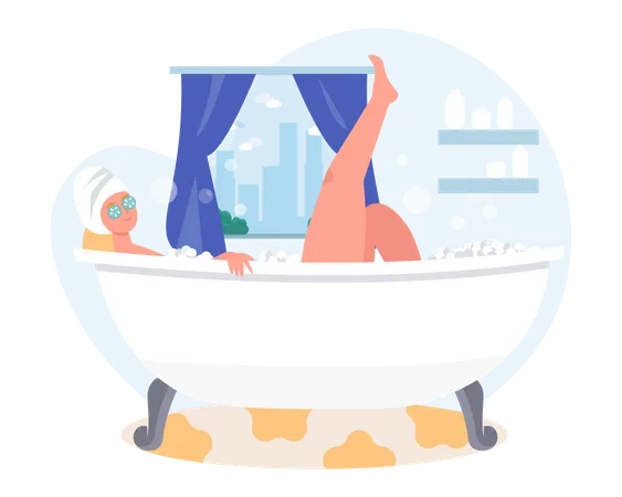 Frau entspannt in der Badewanne  Illustration