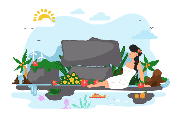 Frau entspannt auf der Insel Jeju  Illustration