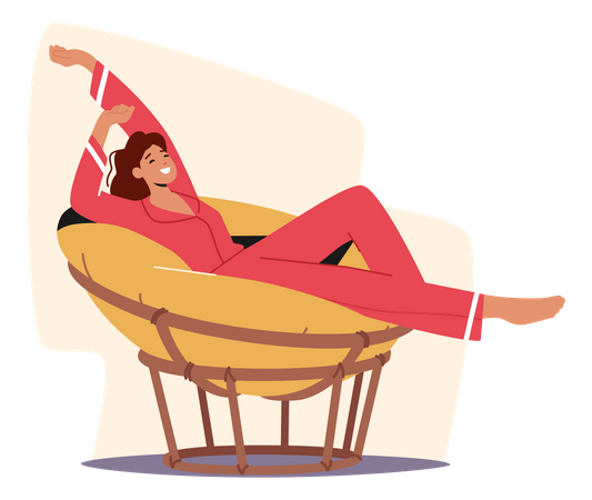 Weibliche Entspannung auf weichen runden Stuhl  Illustration