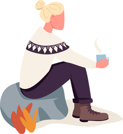 Frau entspannt sich mit Tee im Freien  Illustration