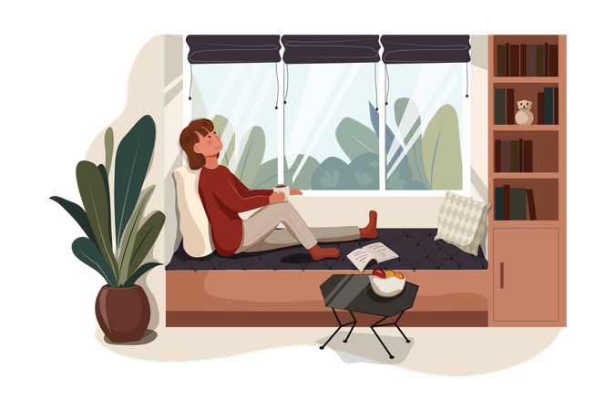 Frau entspannt sich zu Hause  Illustration