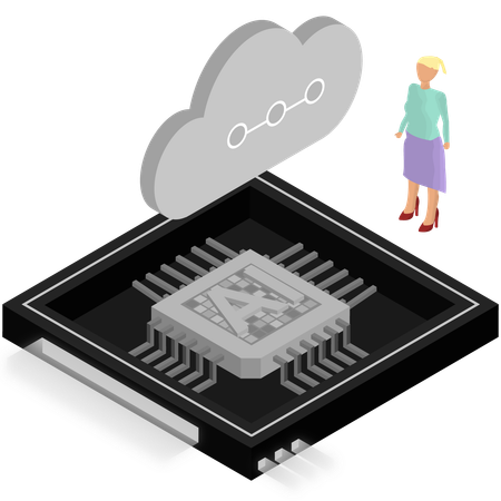 Frau entwickelt Chip-Technologie  Illustration