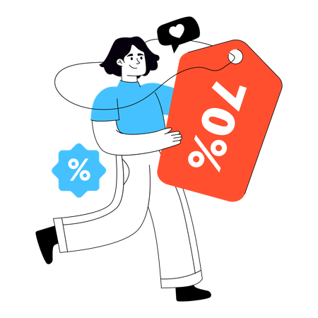 Frau erhält 70 % Rabatt  Illustration