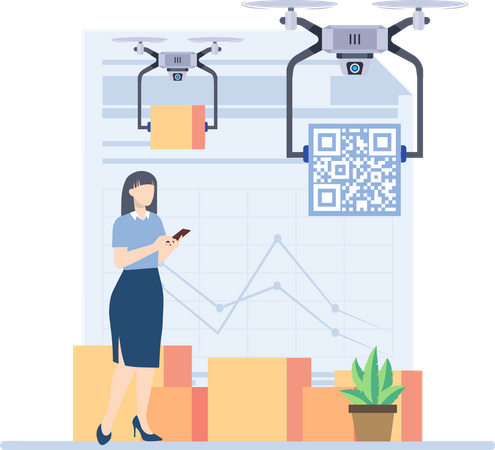 Frau erhält Drohnenlieferung  Illustration