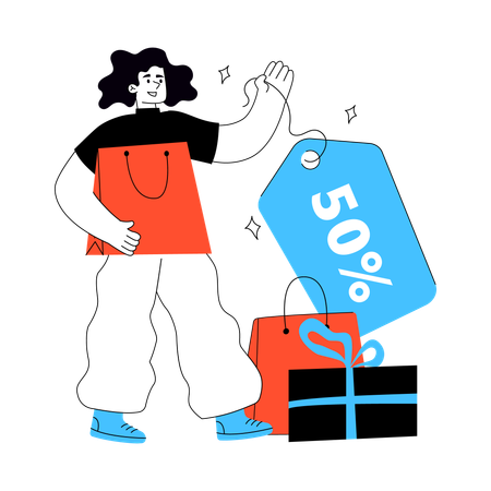 Frau erhält Einkaufsrabatt  Illustration