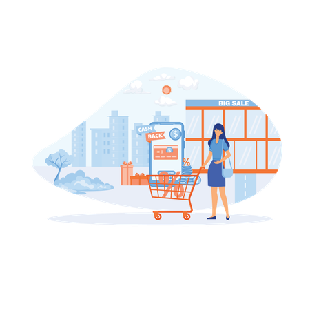 Frau erhält Geld zurück  Illustration