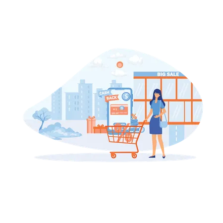 Frau erhält Geld zurück  Illustration