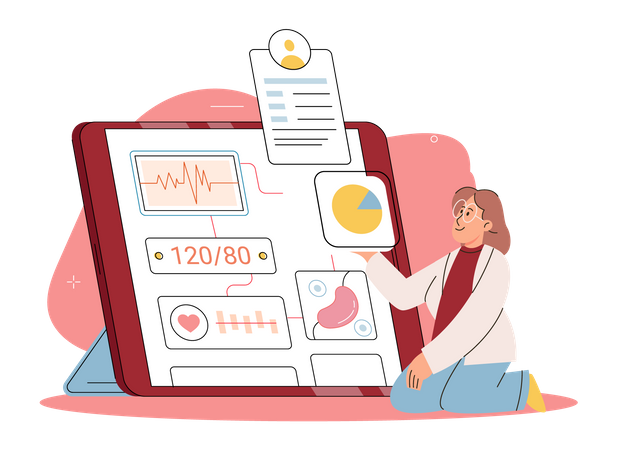 Frau erhält Informationen auf medizinischem Dashboard  Illustration