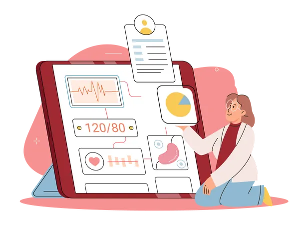 Frau erhält Informationen auf medizinischem Dashboard  Illustration