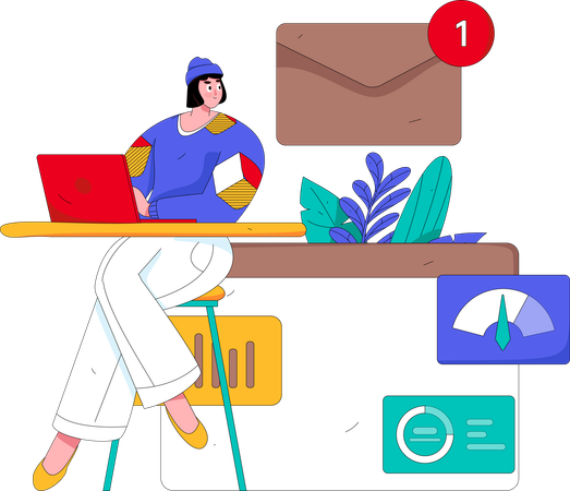 Frau erhält neue E-Mail  Illustration