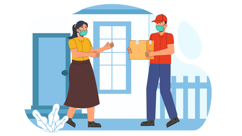 Frau erhält Online-Produktlieferung  Illustration