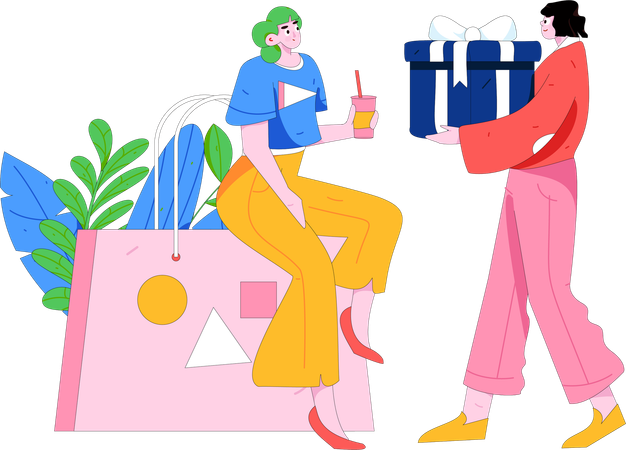 Frau erhält Überraschungsgeschenk von Shopping-App  Illustration