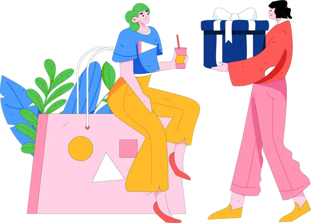 Frau erhält Überraschungsgeschenk von Shopping-App  Illustration