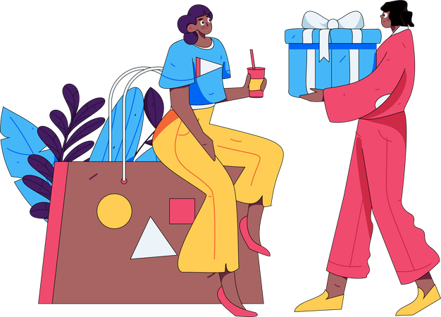 Frau erhält Überraschungsgeschenk von Shopping-App  Illustration