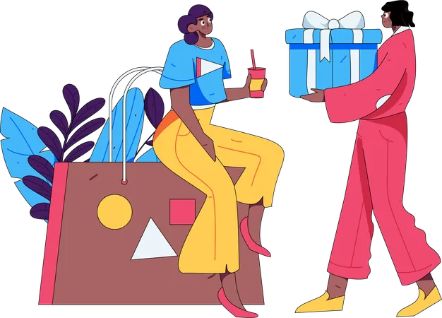 Frau erhält Überraschungsgeschenk von Shopping-App  Illustration