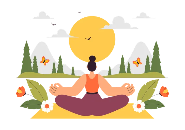 Frau erklärt die Bedeutung eines Yoga- und Meditationsretreats  Illustration