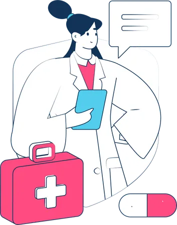 Frau erklärt Krankenversicherung  Illustration